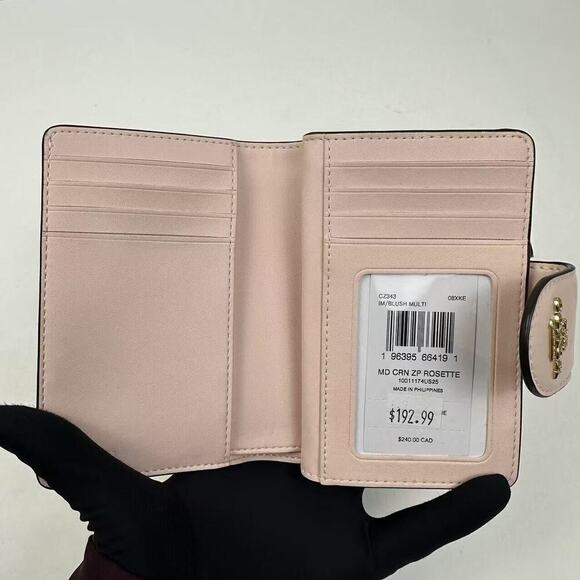 Coach Medium Corner Zip Wallet Canvas Rosette Print Gold/Blush Multi CZ343 NMT - Picture 6 of 9